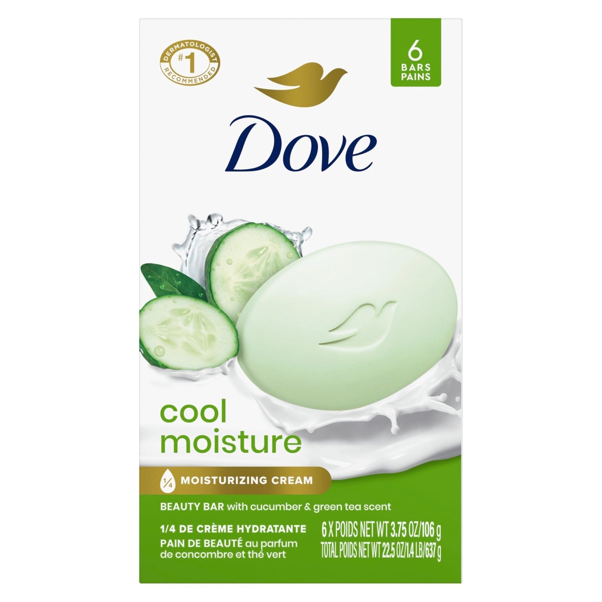 Dove Beauty Bar Soap Cool Moisture Cucumber & Green Tea Scent, 6 Bars for Refreshed Skin, Leaves Skin Refreshed 3.75 oz - PrimeBioHealth - canada supplements