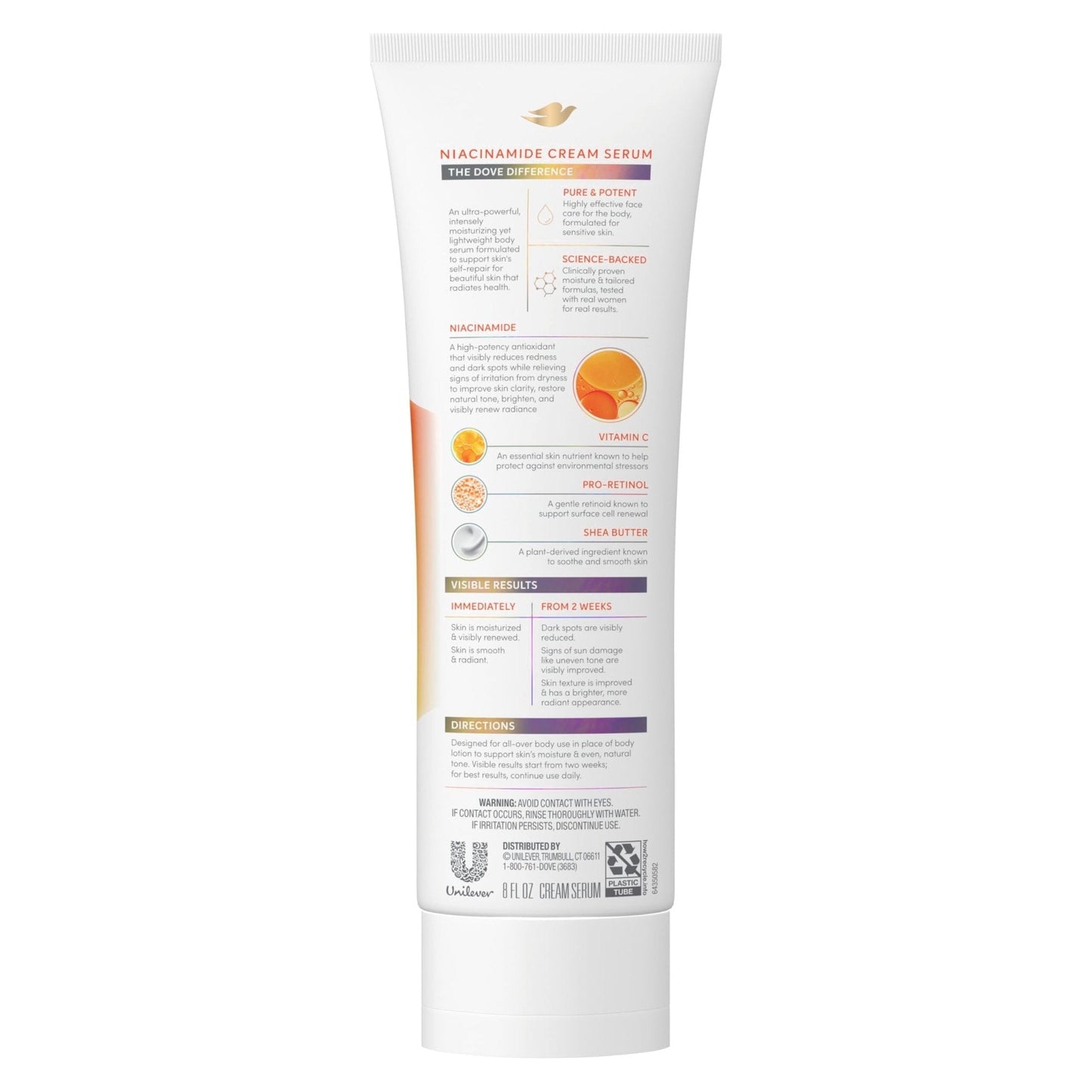 Dove Body Cream Serum Niacinamide + Even Tone for Dark Spots and Uneven Tone with Vitamin C, Pro-Retinol and Shea Butter Lotion, 8 oz - PrimeBioHealth - canada supplements