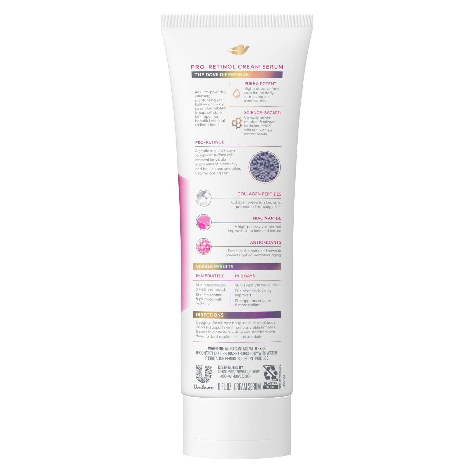 Dove Cream Serum Pro-Retinol + Firming for Elasticity and Firmness, with Collagen Peptides, Niacinamide and Antioxidants Lotion, 8 oz - PrimeBioHealth - canada supplements