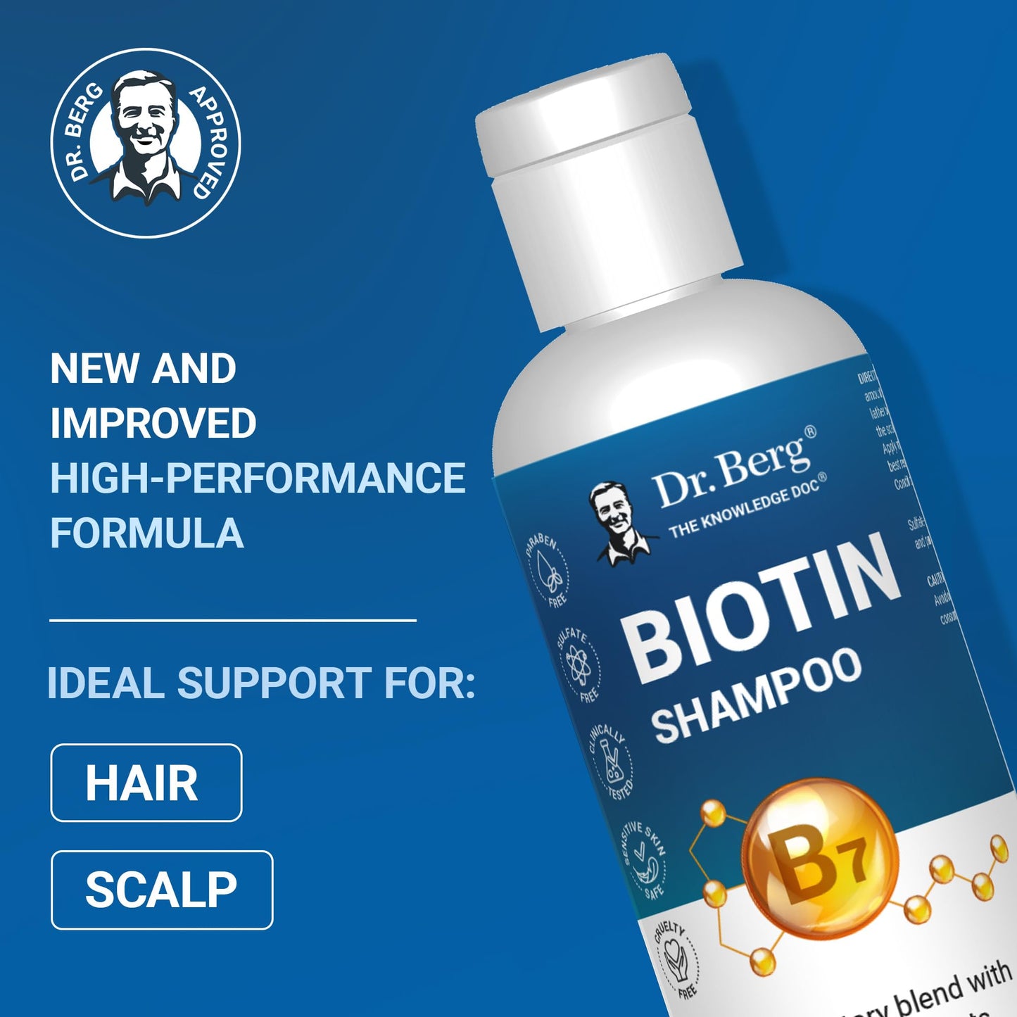 Dr. Berg Biotin Shampoo for Men & Women (Improved High-Performance Formula) - Independently Tested & Certified Paraben- Sulfate- & Silicone-Free - Infused w/Biotin, Argan Oil & Botanicals - 8 Fl oz - PrimeBioHealth - canada supplements