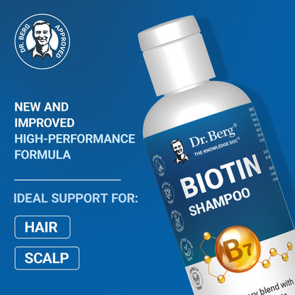 Dr. Berg Biotin Shampoo for Men & Women (Improved High-Performance Formula) - Independently Tested & Certified Paraben- Sulfate- & Silicone-Free - Infused w/Biotin, Argan Oil & Botanicals - 8 Fl oz - PrimeBioHealth - canada supplements