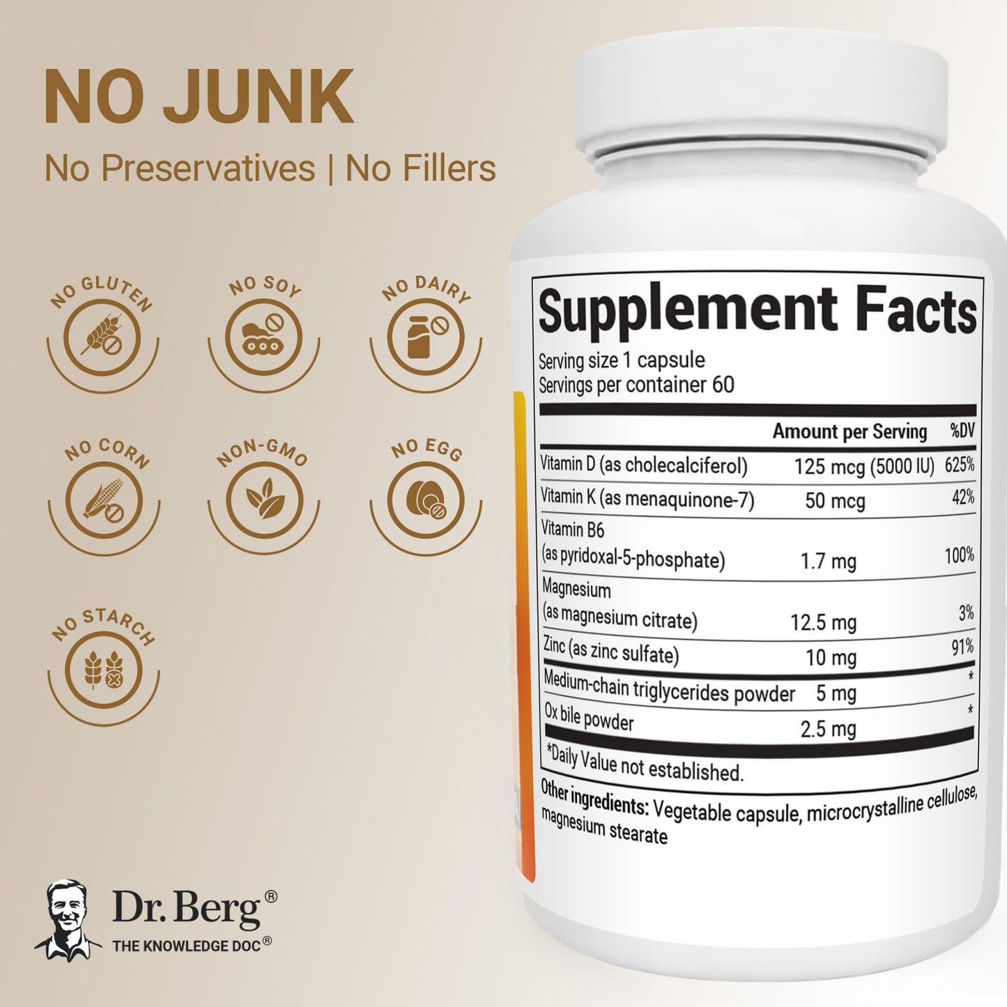 Dr. Berg Maximum Strength 2-in-1 Vitamin D3 K2 5,000 IU | Naturally Derived D3 | 4X Lab-Tested & Verified | High Absorption Formula - PrimeBioHealth - canada supplements