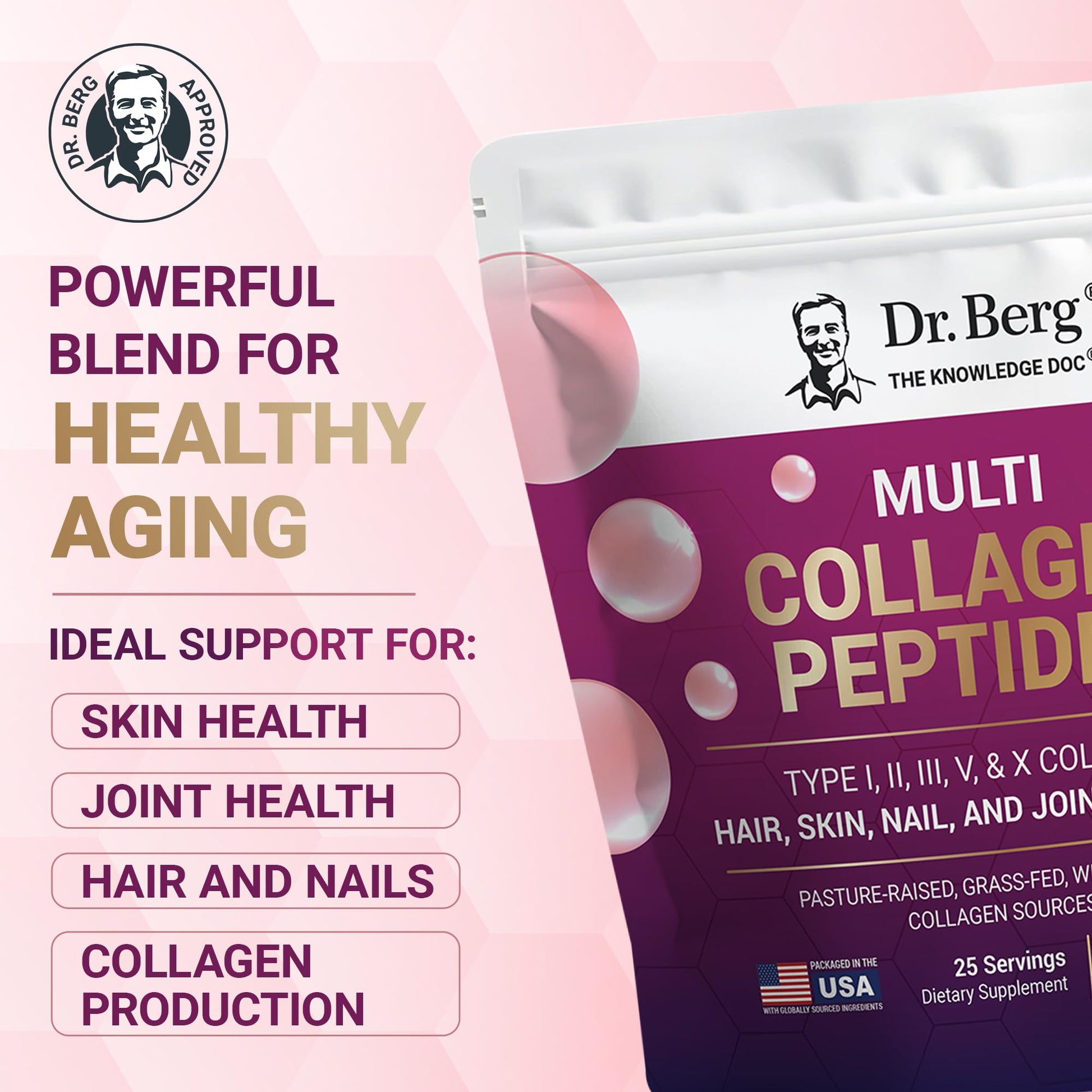 Dr. Berg Multi Collagen Peptides Powder Types I, II, III, V, X - Unflavored Collagen Powder w/ 14 g of Protein - Grass-Fed - PrimeBioHealth - canada supplements