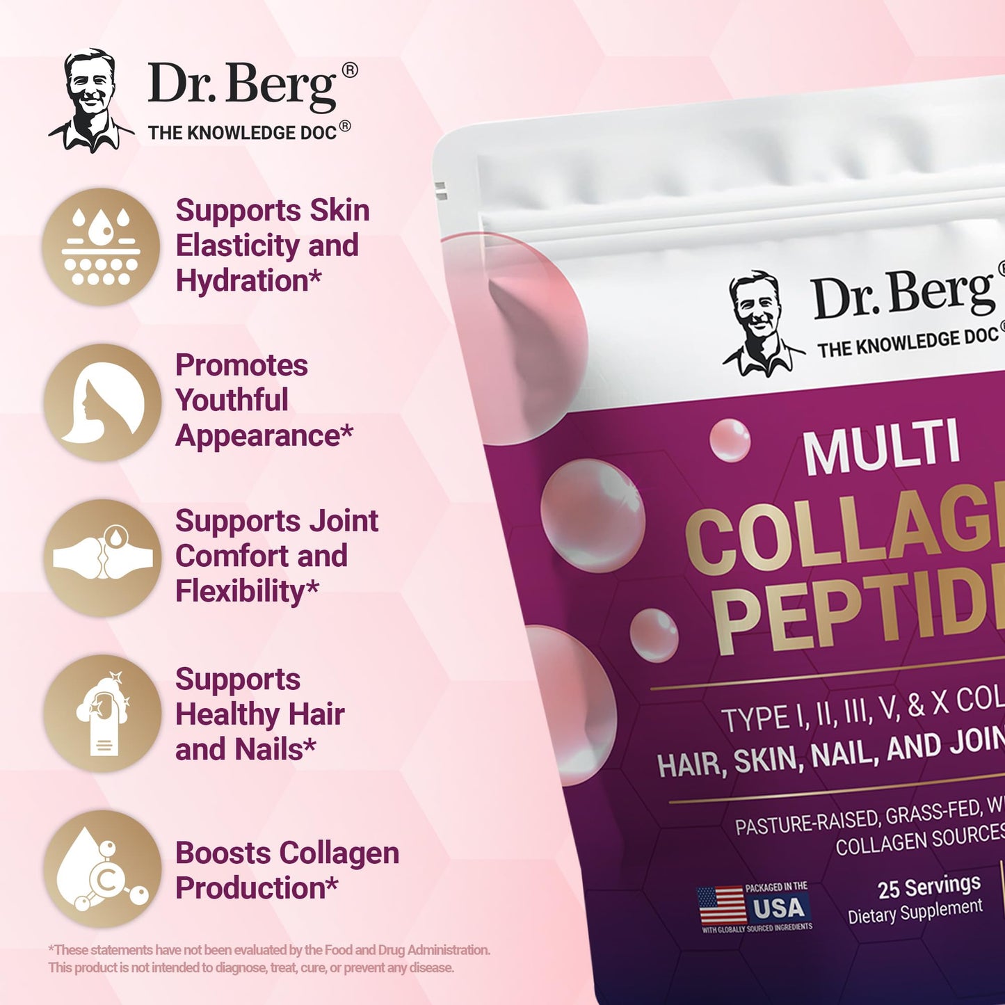 Dr. Berg Multi Collagen Peptides Powder Types I, II, III, V, X - Unflavored Collagen Powder w/ 14 g of Protein - Grass-Fed - PrimeBioHealth - canada supplements
