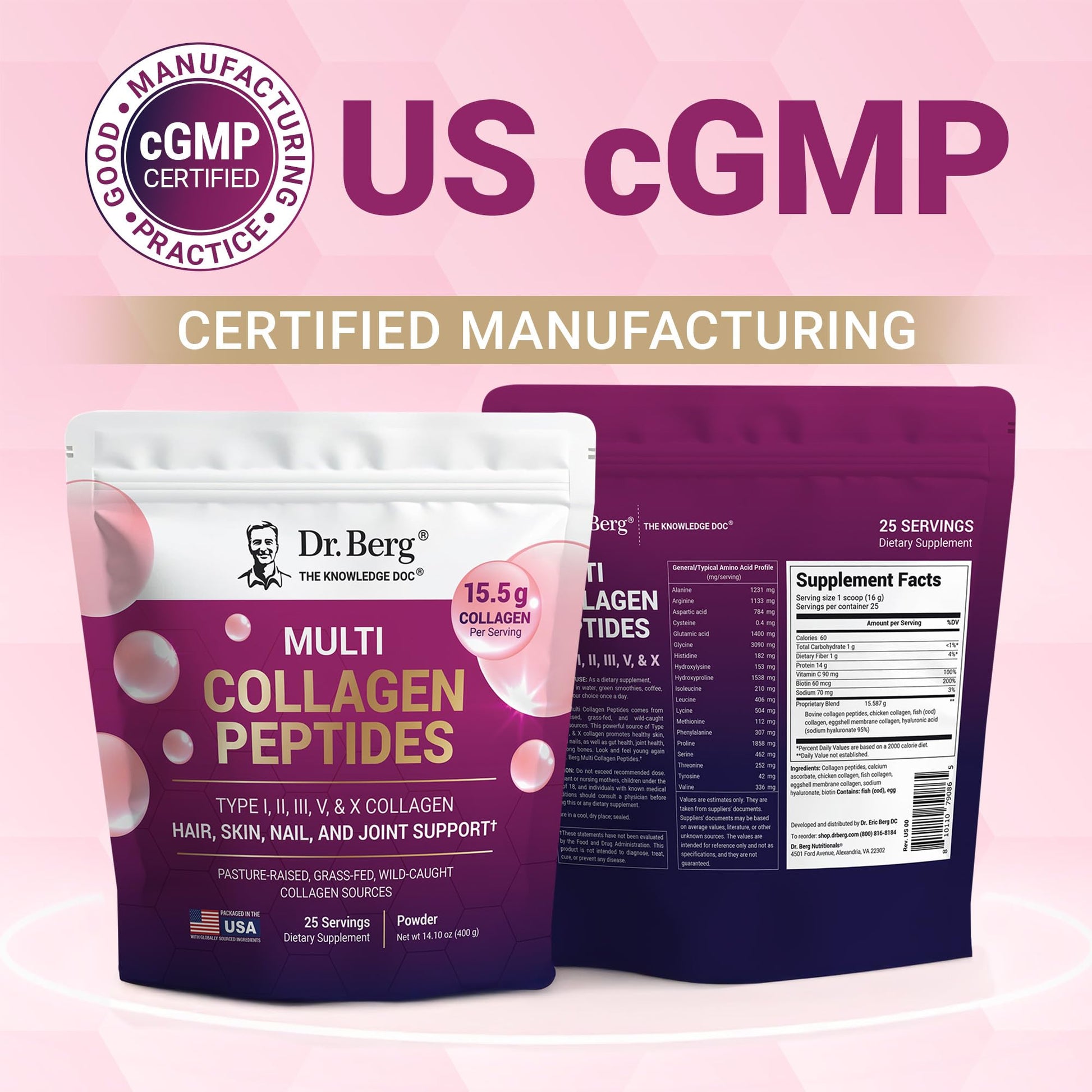 Dr. Berg Multi Collagen Peptides Powder Types I, II, III, V, X - Unflavored Collagen Powder w/ 14 g of Protein - Grass-Fed - PrimeBioHealth - canada supplements
