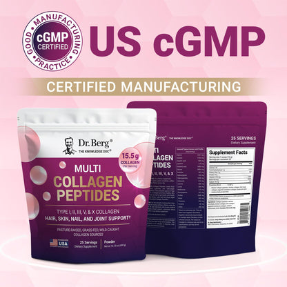 Dr. Berg Multi Collagen Peptides Powder Types I, II, III, V, X - Unflavored Collagen Powder w/ 14 g of Protein - Grass-Fed - PrimeBioHealth - canada supplements