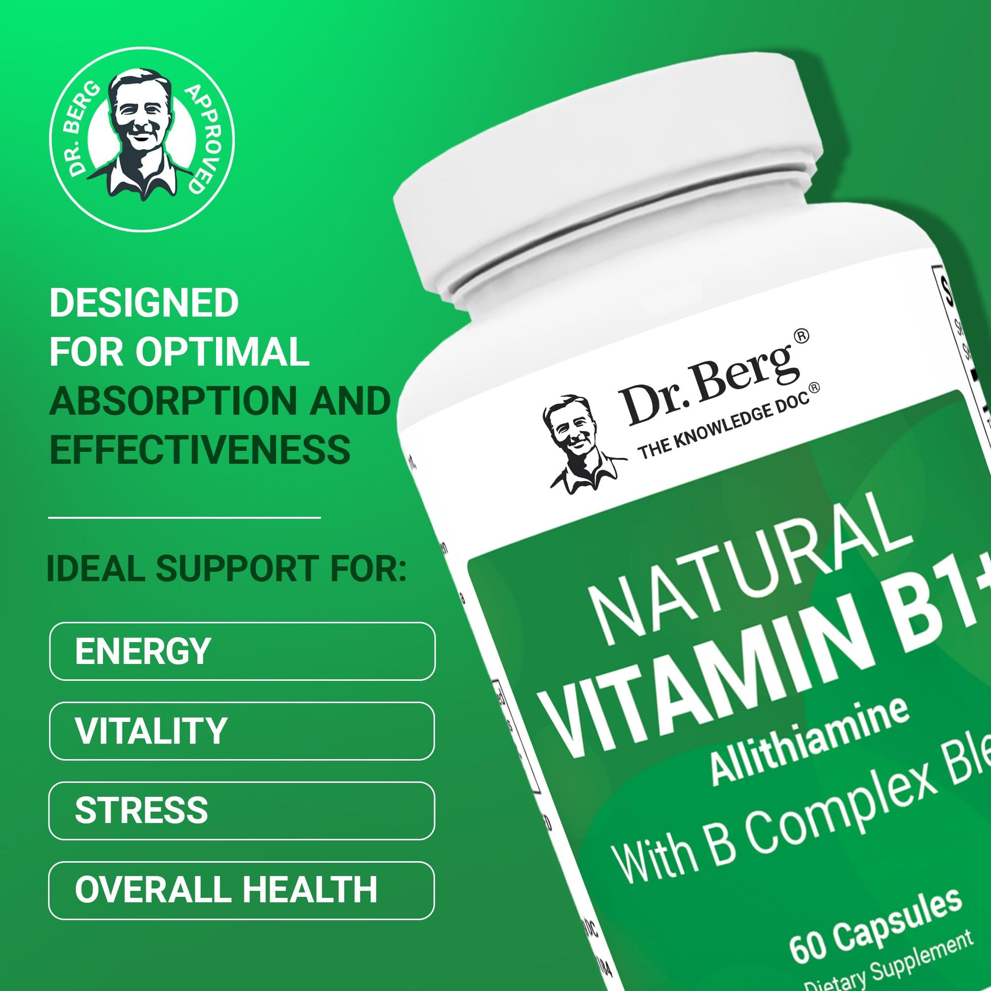 Dr. Berg Natural Vitamin B1 B6 B12 Complex - Allithiamine Vitamin B1 Supplement with 8 Essential Vitamin B Complex for Men & Women Including Thiamin - PrimeBioHealth - canada supplements