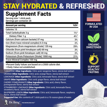 Dr. Berg Sugar Free Electrolyte Powder Packets (Variety Pack) - Daily Electrolyte Drink Mix - 28 Total Hydration Pouches Sugar Free - PrimeBioHealth - canada supplements