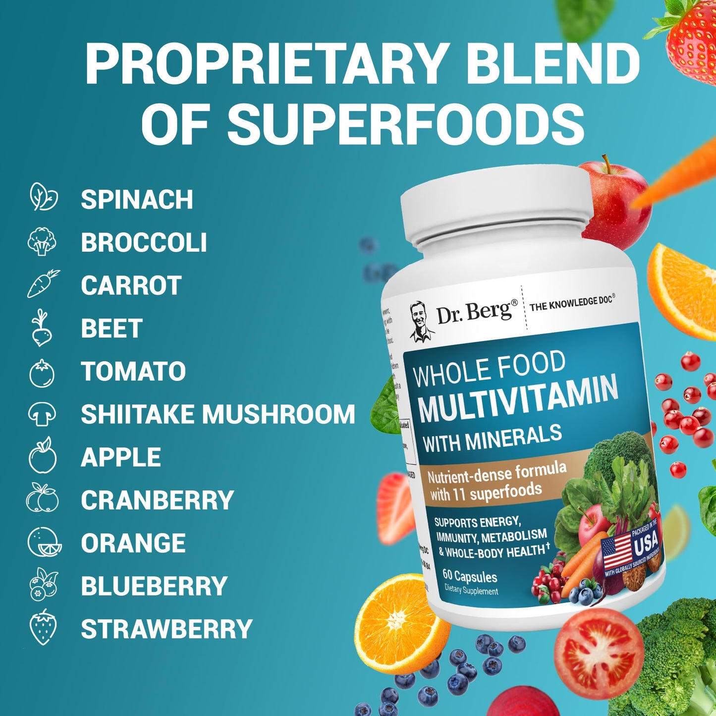 Dr. Berg Whole Food Multivitamin with Minerals - Daily Multivitamin for Men and Women - Includes Premium Whole Food Fruits and Vegetable Blend with Folate - PrimeBioHealth - canada supplements