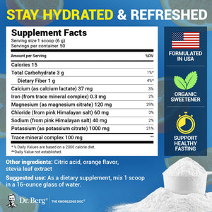 Dr. Berg Zero Sugar Hydration Keto Electrolyte Powder - Enhanced w/ 1000 mg of Potassium & Real Pink Himalayan Salt (NOT Table Salt) - Orange Flavor Hydration Drink Mix Supplement - 50 Servings - PrimeBioHealth - canada supplements