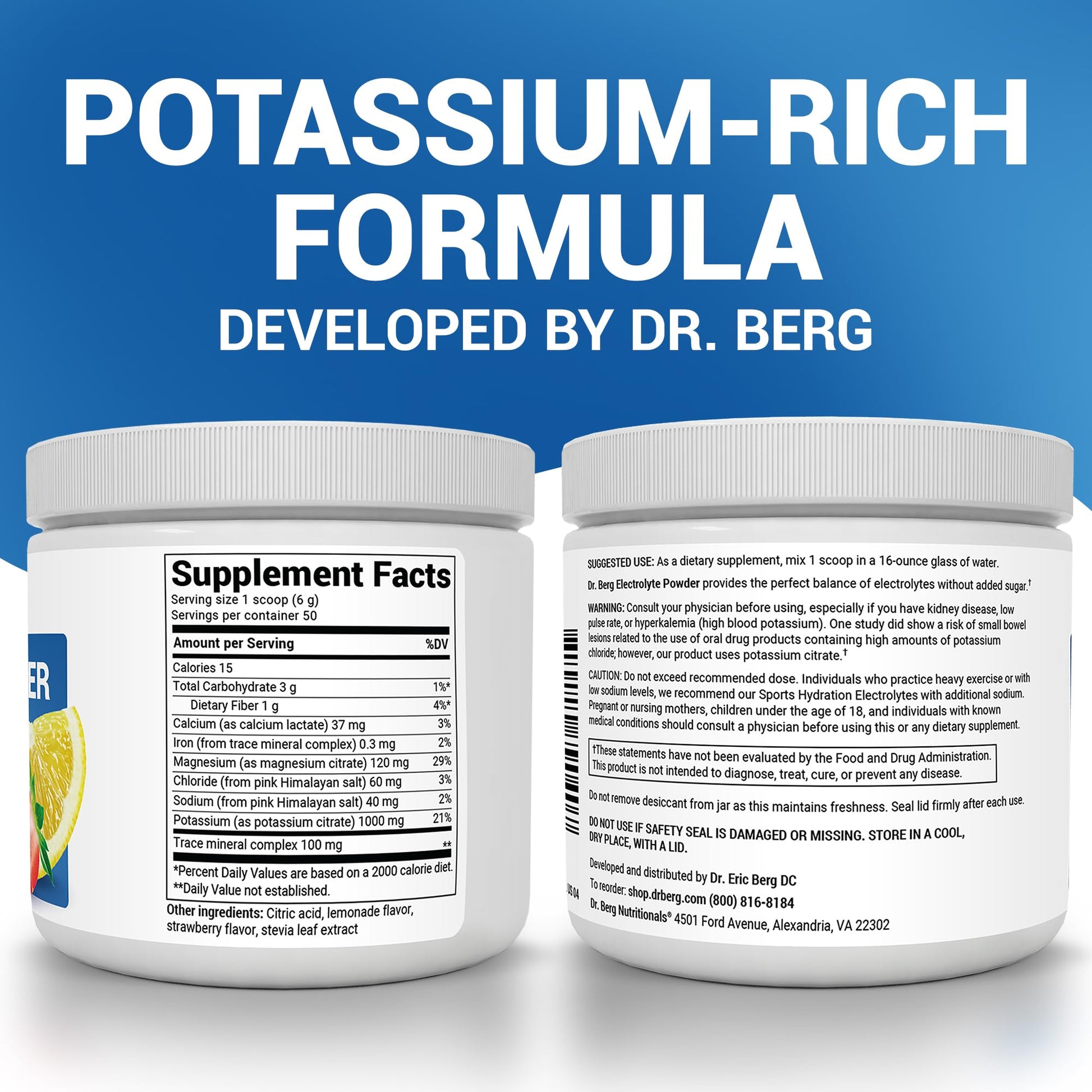 Dr. Berg Zero Sugar Hydration Keto Electrolyte Powder - Enhanced w/ 1000 mg of Potassium & Real Pink Himalayan Salt (NOT Table Salt) - Strawberry Lemonade Hydration Drink Supplement - 50 Servings - PrimeBioHealth - canada supplements