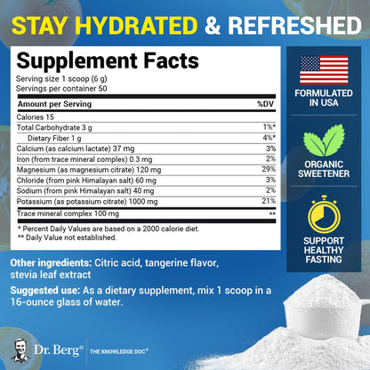 Dr. Berg Zero Sugar Hydration Keto Electrolyte Powder - Enhanced w/ 1000 mg of Potassium & Real Pink Himalayan Salt (NOT Table Salt) - Tangerine Flavor Hydration Drink Mix Supplement - 50 Servings - PrimeBioHealth - canada supplements