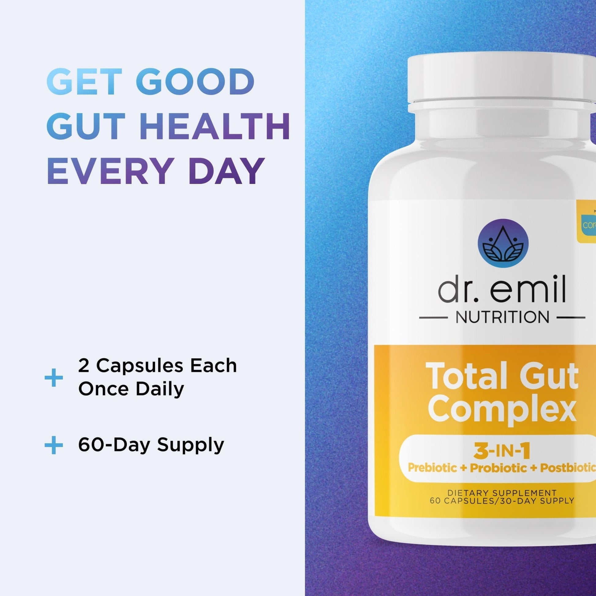DR. EMIL NUTRITION Women & Men Total Gut Health Complex | Prebiotic + Probiotic + Postbiotic Gut Health Supplements - PrimeBioHealth - canada supplements