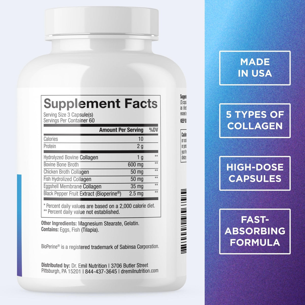 DR. EMIL NUTRITION Women's Multi Collagen Pills | Collagen Supplements to Support Hair, Skin, Nails, & Joints | Hydrolyzed Collagen Supplements Types - PrimeBioHealth - canada supplements
