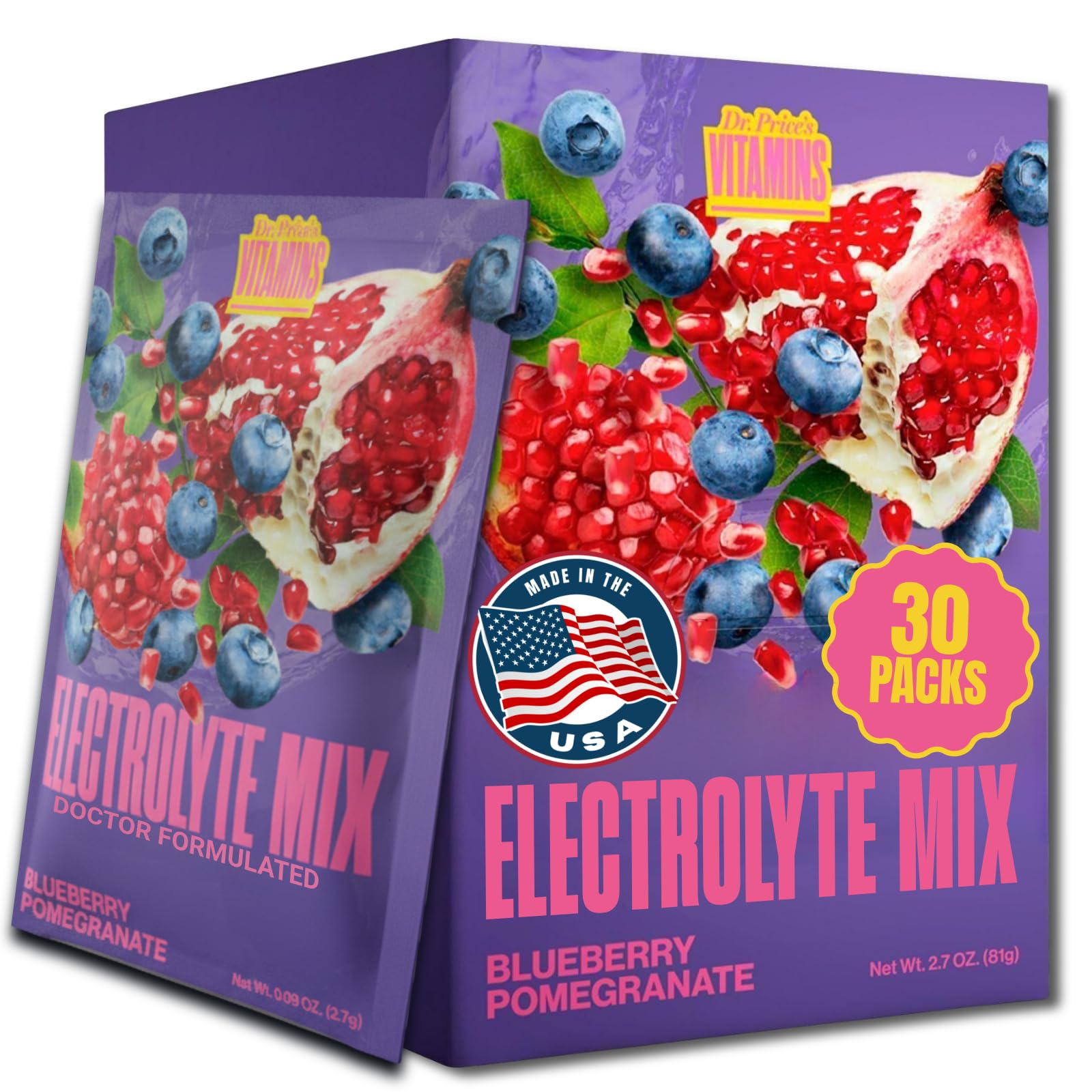 Dr. Price’s Electrolytes Hydration Powder Packets – Blueberry Pomegranate, 30 Packs | Sugar Free Electrolyte Drink Mix, 72+ Trace Minerals, Manganese - PrimeBioHealth - canada supplements