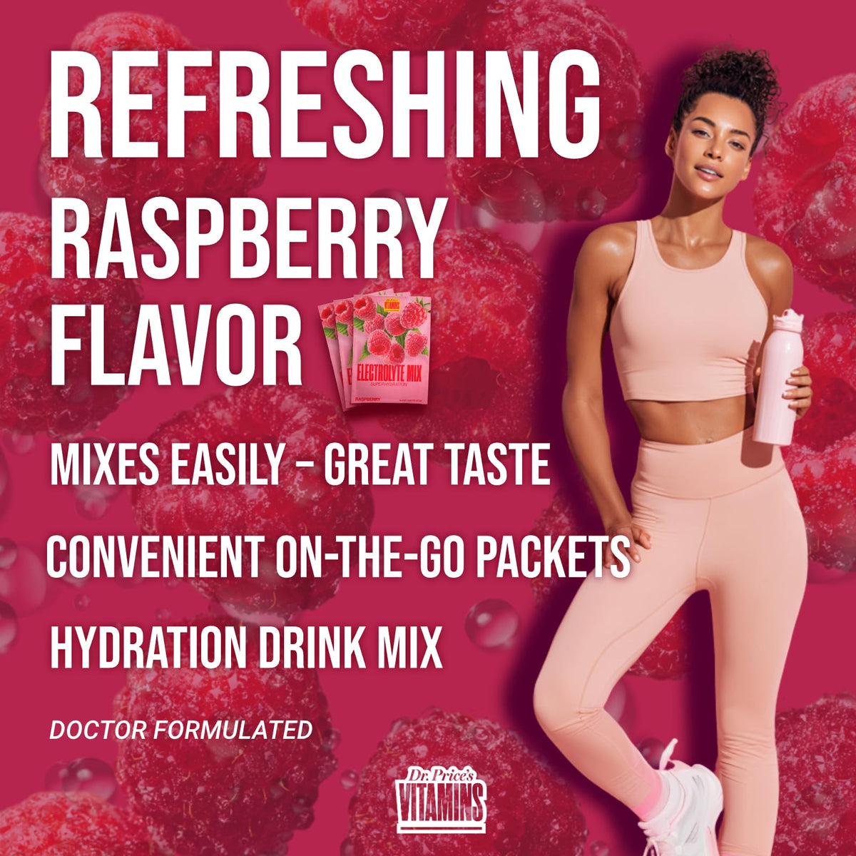 Dr. Price’s Electrolytes Hydration Powder Packets – Raspberry, 30 Packs | Sugar Free Electrolyte Drink Mix, 72+ Trace Minerals, Manganese | Keto Electrolytes, - PrimeBioHealth - canada supplements