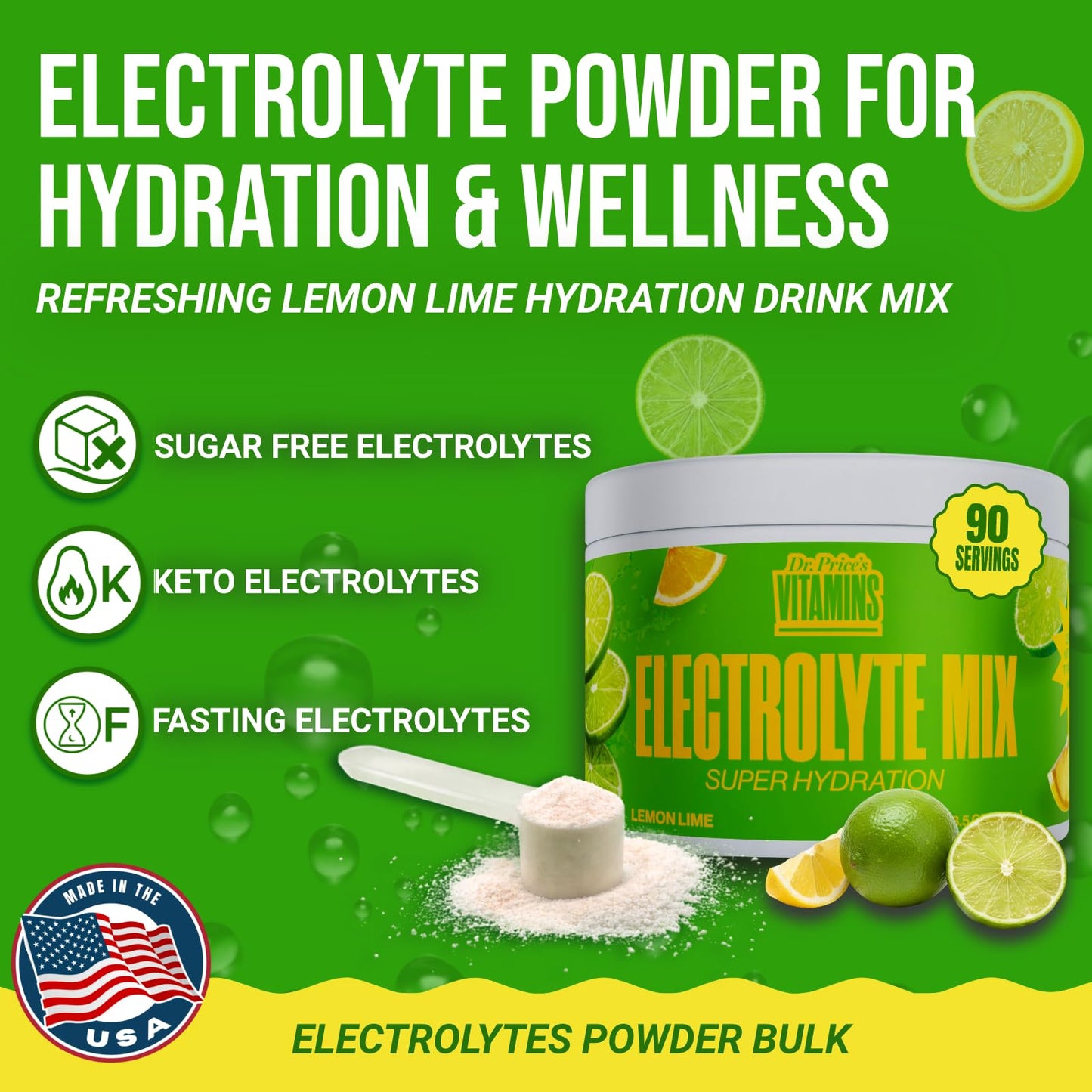 Dr. Price’s Electrolytes Powder Bulk – Lemon Lime, 90 Servings | Sugar Free Hydration Drink Mix with 72+ Trace Minerals, Manganese | Keto Electrolytes - PrimeBioHealth - canada supplements