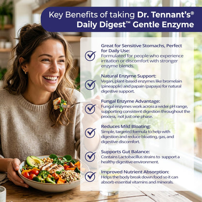 Dr. Tennant's Digestive Enzymes with Bromelain, Papain and Lipase - Bloating Relief and Gas Support for Sensitive Stomachs, Vegan, 27-Enzyme Blend, - PrimeBioHealth - canada supplements