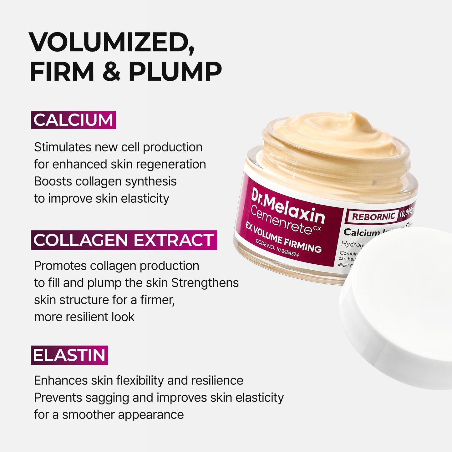 Dr.Melaxin Calcium Intense Firming Cream 50ml (1.69 fl oz) – Rebornic 10,000ppm, Niacinamide & Hydrolyzed Elastin - PrimeBioHealth - canada supplements
