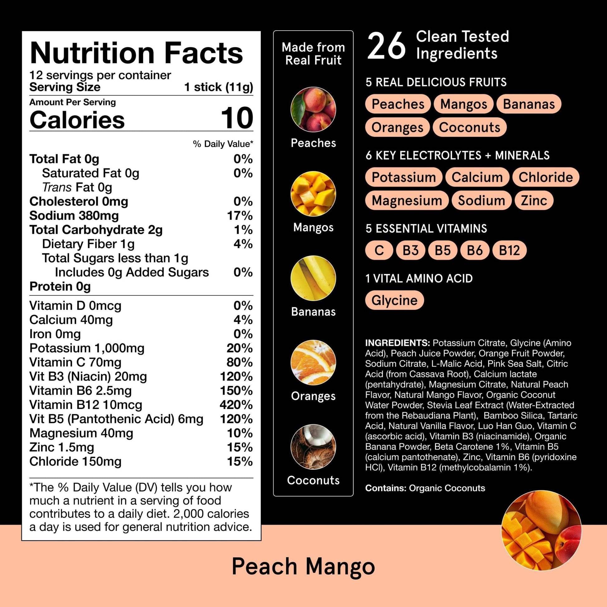 DryWater Electrolyte Powder Packets, Peach Mango - Hydration Packets Drink Mix with Zero Added Sugar for Rehydration & Energy - 6 Key Electrolytes - PrimeBioHealth - canada supplements