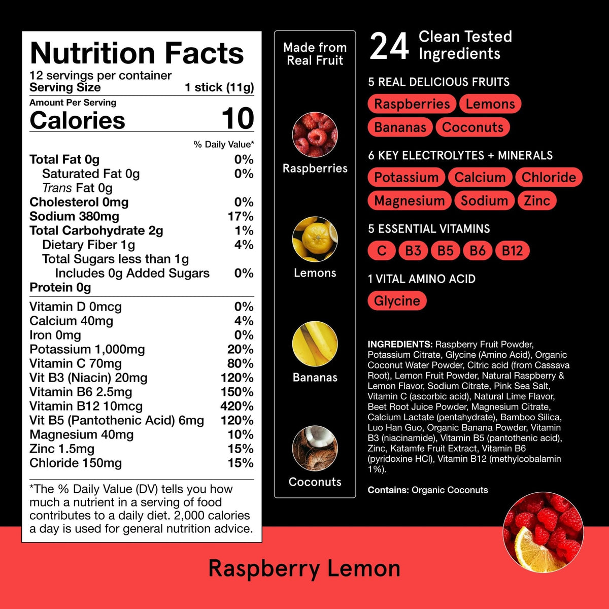 DryWater Electrolyte Powder Packets, Raspberry Lemon - Stevia-Free Hydration Packets Drink Mix with Zero Added Sugar for Rehydration & Energy - 6 Key Electrolytes - PrimeBioHealth - canada supplements