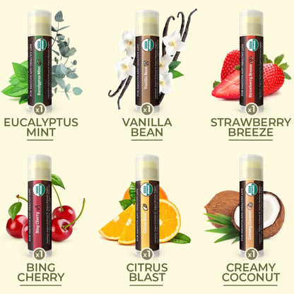 Earth's Daughter USDA Organic Lip Balm 6-Pack - Fruit Flavors, Beeswax, Coconut Oil, Vitamin E - Best Lip Repair - PrimeBioHealth - canada supplements