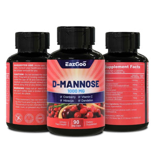 EAZGOO D-Mannose Supplement – 1000mg Capsules with Cranberry, Vitamin C, Hibiscus & Dandelion Extract, Support Urinary Health, D Mannose & Cranberry Capsules, 90 Count(Pack of 2)