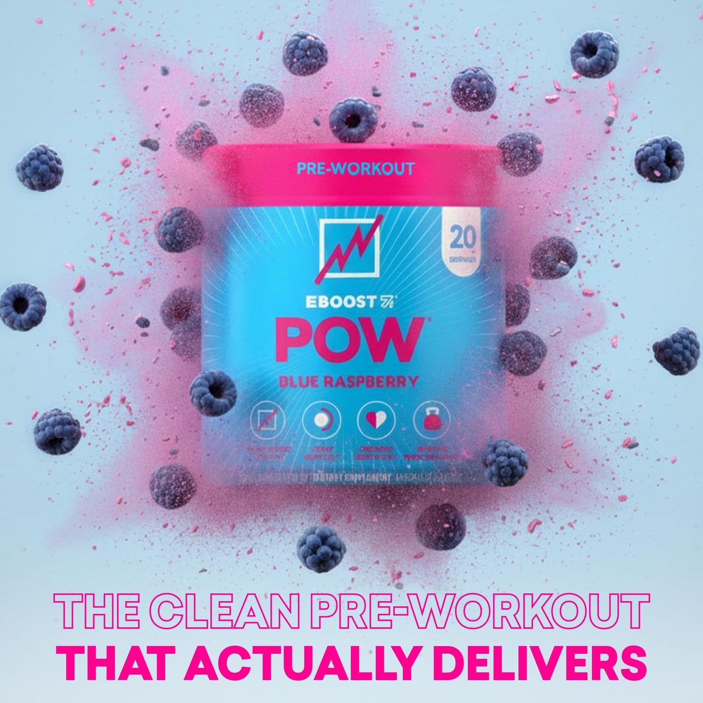 EBOOST POW Natural Pre Workout Powder – 20 Servings - Blue Raspberry - A PreWorkout Supplement for Performance, Joint Mobility Support, Energy - Men and Women - PrimeBioHealth - canada supplements