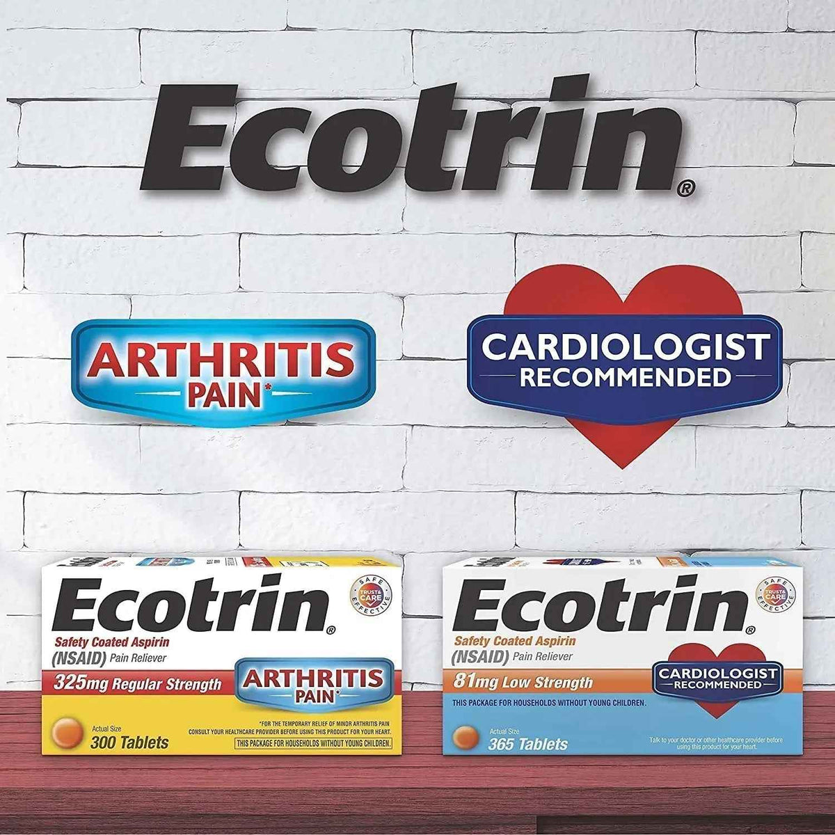 Ecotrin Low Strength Safety Coated Aspirin | NSAID | 81mg | 365 Tablets