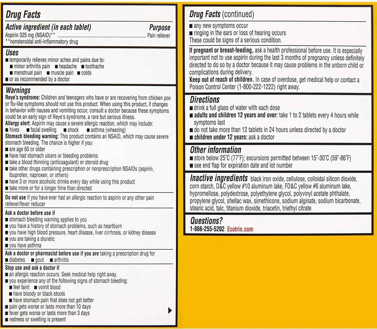 Ecotrin Regular Strength Safety Coated Aspirin | Arthritis Pain | 300 Tablets (2 Pack)