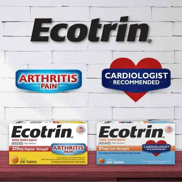 Ecotrin Regular Strength Safety Coated Aspirin | Arthritis Pain | 300 Tablets (2 Pack)