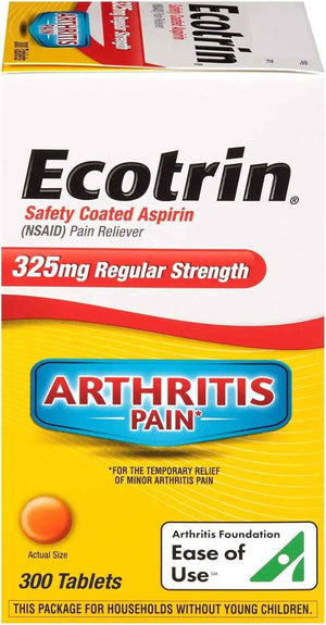 Ecotrin Regular Strength Safety Coated Aspirin | Arthritis Pain | 300 Tablets (2 Pack)