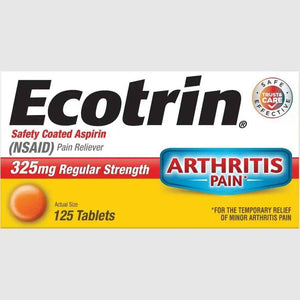 Ecotrin Safety Coated Aspirin Arthritis Pain Reliever Tablets, Regular Strength, NSAID 325 mg, 125 ct (Pack of 2)