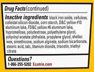 Ecotrin Safety Coated Aspirin Arthritis Pain Reliever Tablets, Regular Strength, NSAID 325 mg, 125 ct (Pack of 2)