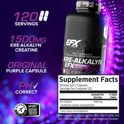 EFX Sports Kre-Alkalyn EFX | pH Correct Creatine Monohydrate Pill Supplement | Strength, Muscle Growth & Performance | 120 Servings, 240 Capsules - PrimeBioHealth - canada supplements