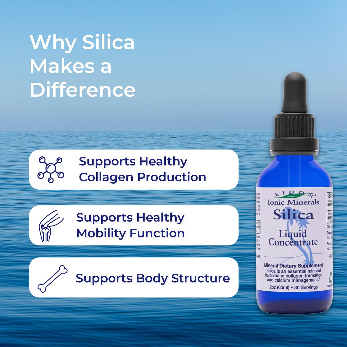 Eidon Liquid Silica Mineral Concentrate - Silica Supplement for Hair, Skin, and Nails, Supplement Drops to Support Collagen Production & Hair Loss - PrimeBioHealth - canada supplements