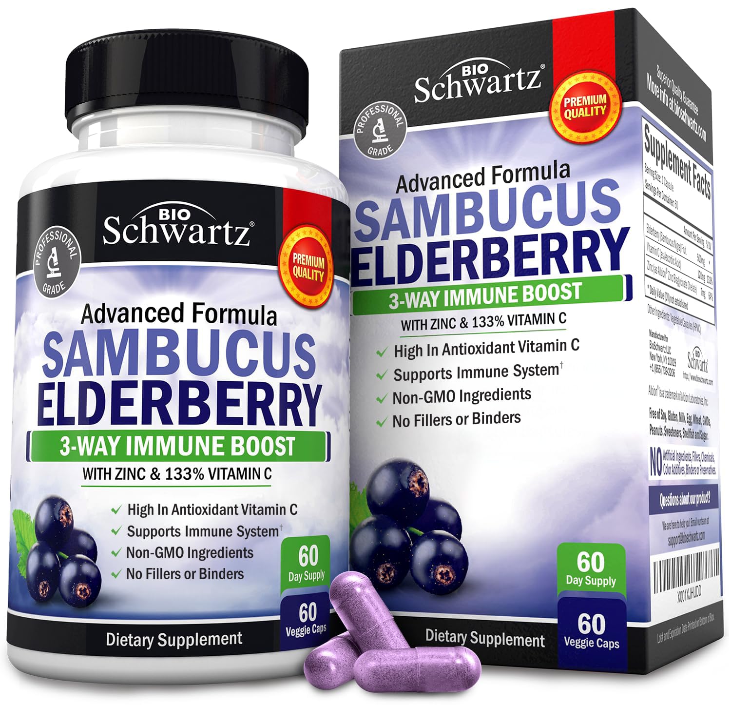 Elderberry Capsules with Zinc and Vitamin C for Adults - Immune Support Vitamins for Women and Men - Black Sambucus Elderberry Vitamin C and Zinc - PrimeBioHealth - canada supplements