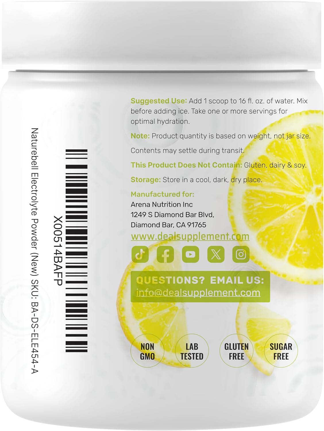 Electrolytes Powder, 1lb (69 Servings) – No Sugar, Lemon Lime – Hydration Supplement Drink Mix – High Potassium 1,000mg Per Serving, Manganese & Magnesium – Natural Hydration & Energy – Keto Friendly - PrimeBioHealth - canada supplements