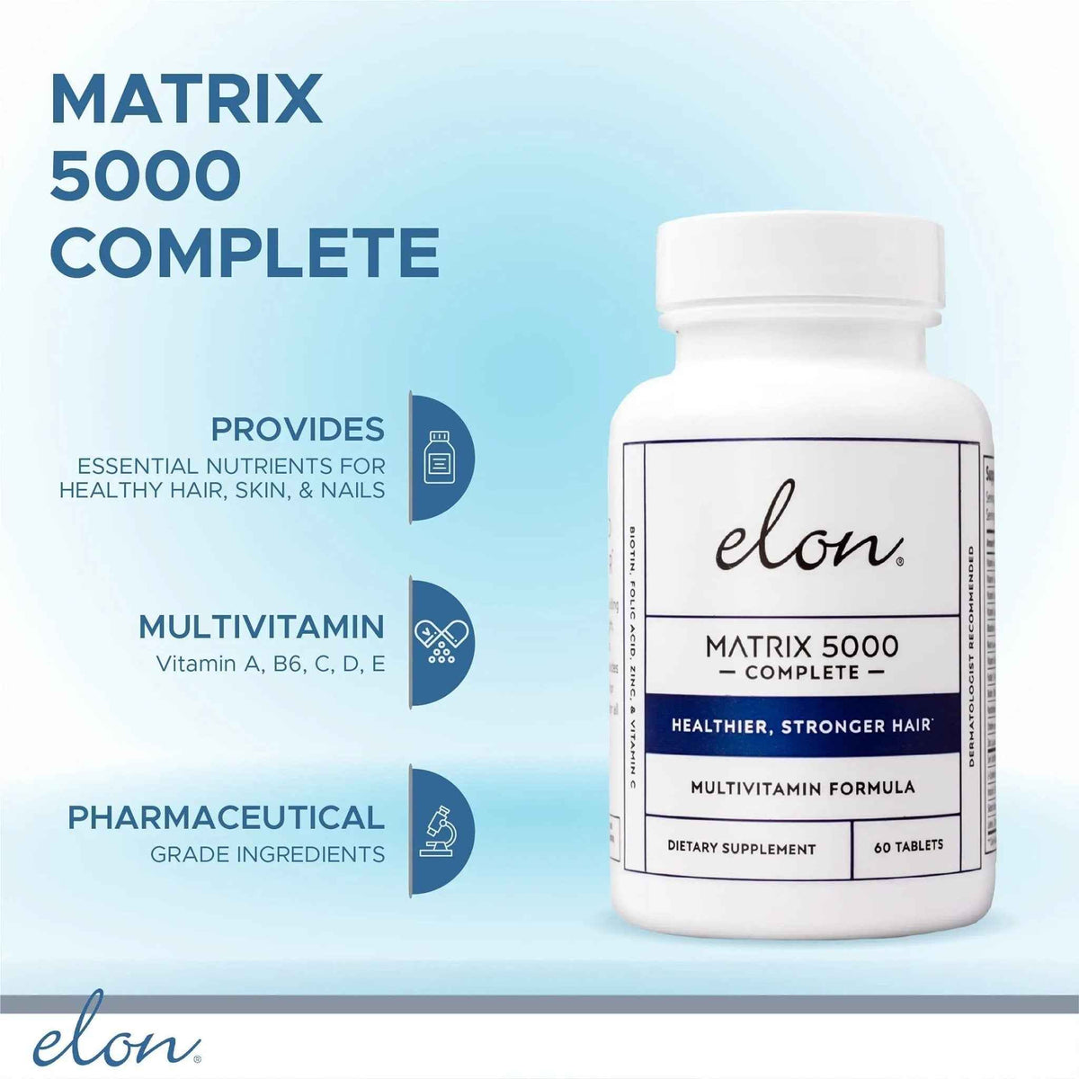 Elon Matrix 5000 Complete Multivitamin — Skin, Hair and Nail Growth Vitamins — Healthy Hair Growth Vitamins for Women & Men