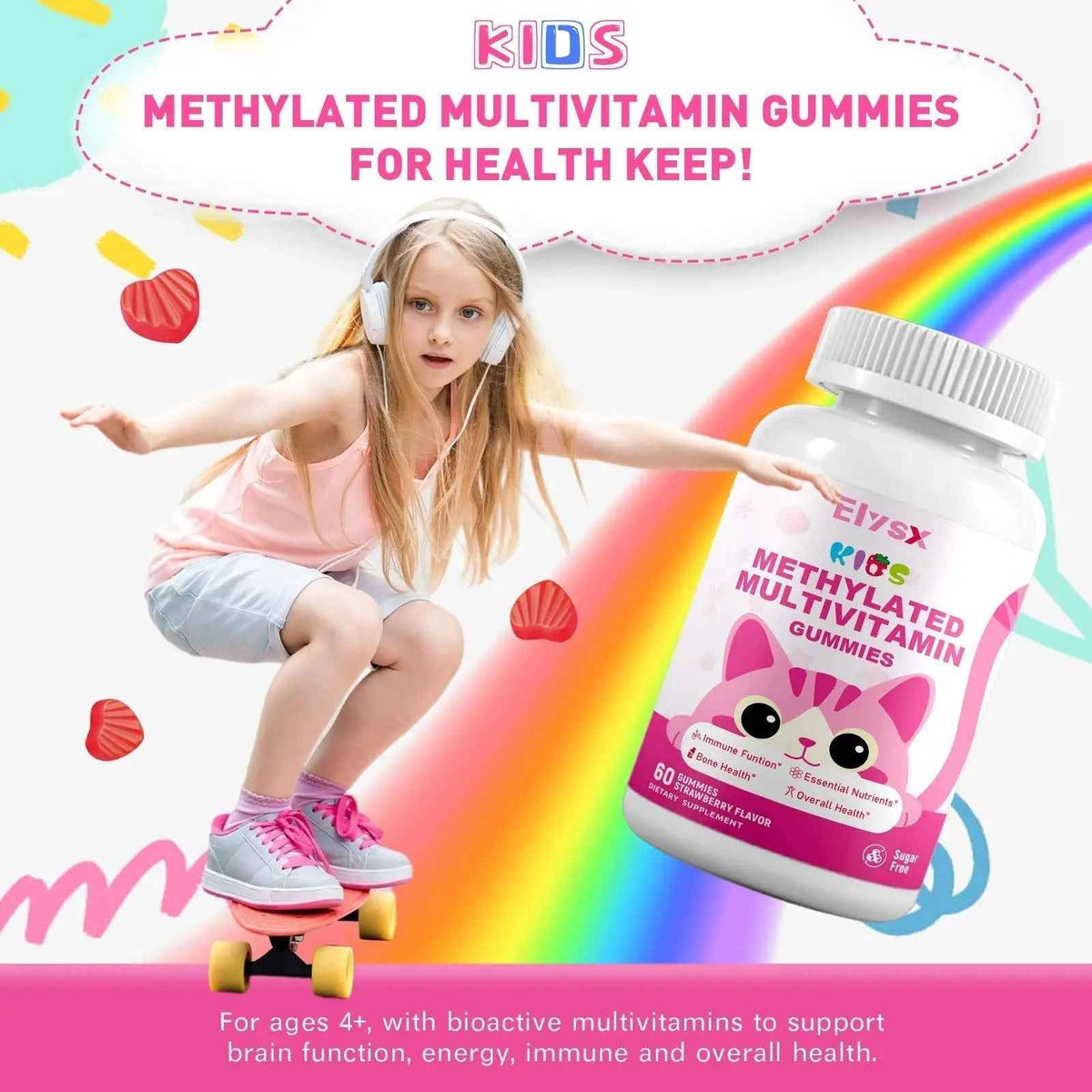 Elysx Kids Methylated Multivitamin Chewable Gummies, MTHFR Supplement with L Methylfolate, Magnesium, Biotin, Choline