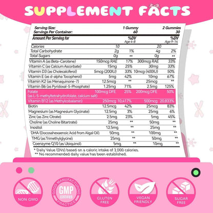 Elysx Kids Methylated Multivitamin Chewable Gummies, MTHFR Supplement with L Methylfolate, Magnesium, Biotin, Choline