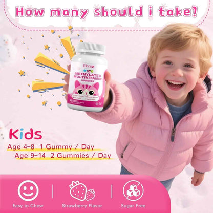 Elysx Kids Methylated Multivitamin Chewable Gummies, MTHFR Supplement with L Methylfolate, Magnesium, Biotin, Choline