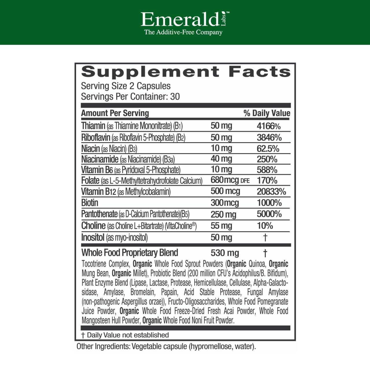 EMERALD LABS B-Healthy - Vegan Vitamin B Complex - Includes Methylated Folic Acid & Full Spectrum B Vitamins - Supports Immune, Brain & Heart Health* - 60 Vegetable Capsules - PrimeBioHealth - canada supplements