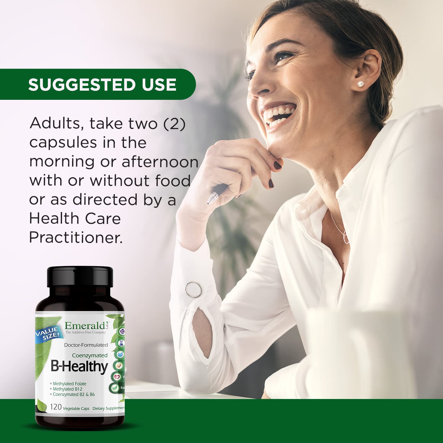 EMERALD LABS B-Healthy - Vegan Vitamin B Complex - Includes Methylated Folic Acid & Full Spectrum B Vitamins - Supports Immune, Brain & Heart Health - PrimeBioHealth - canada supplements