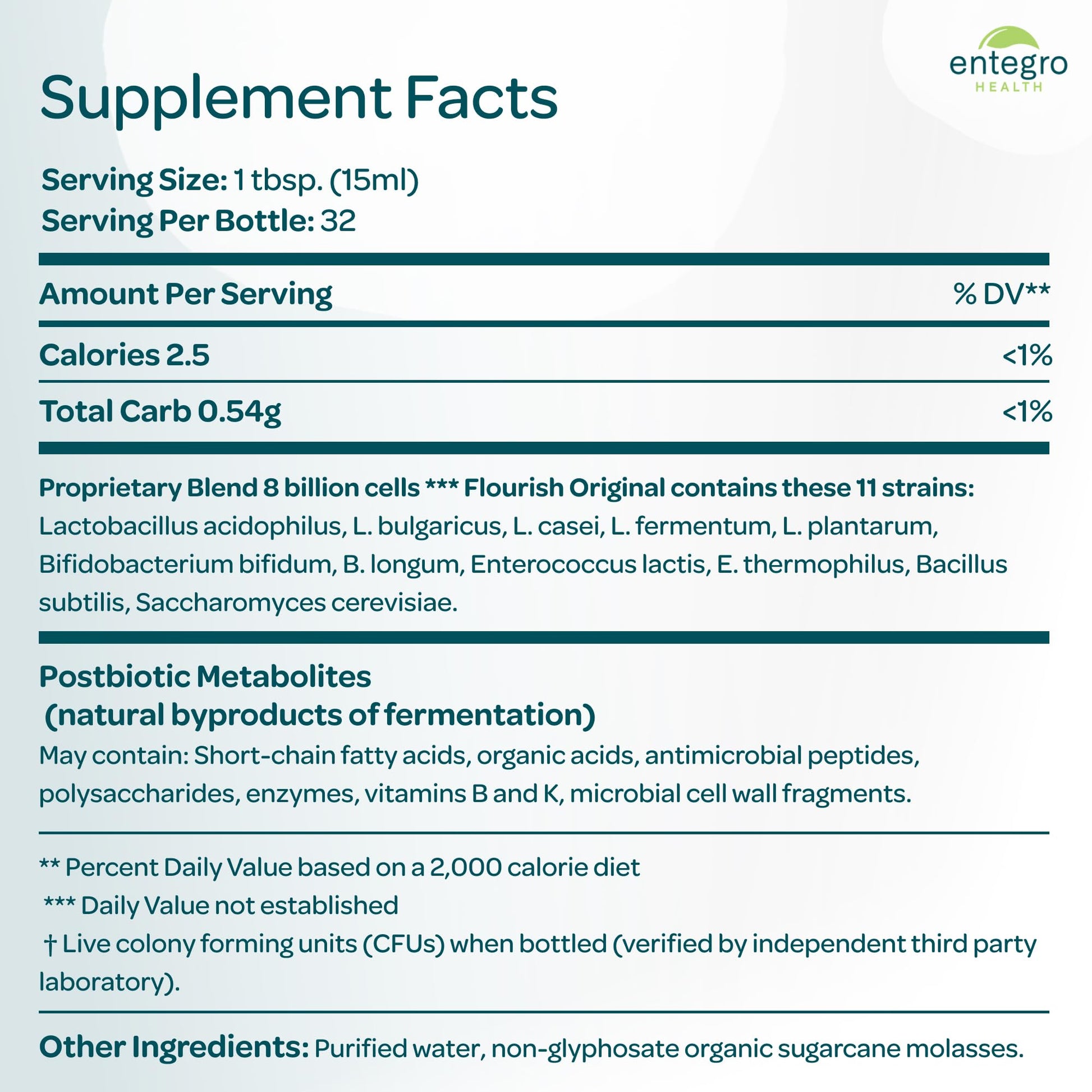 ENTEGRO Flourish Original Liquid Probiotic & Postbiotic Supplement - Glass | 11 Live Cultures | Gut & Digestive Health for Women, Men & Kids | Organic, Vegan - PrimeBioHealth - canada supplements