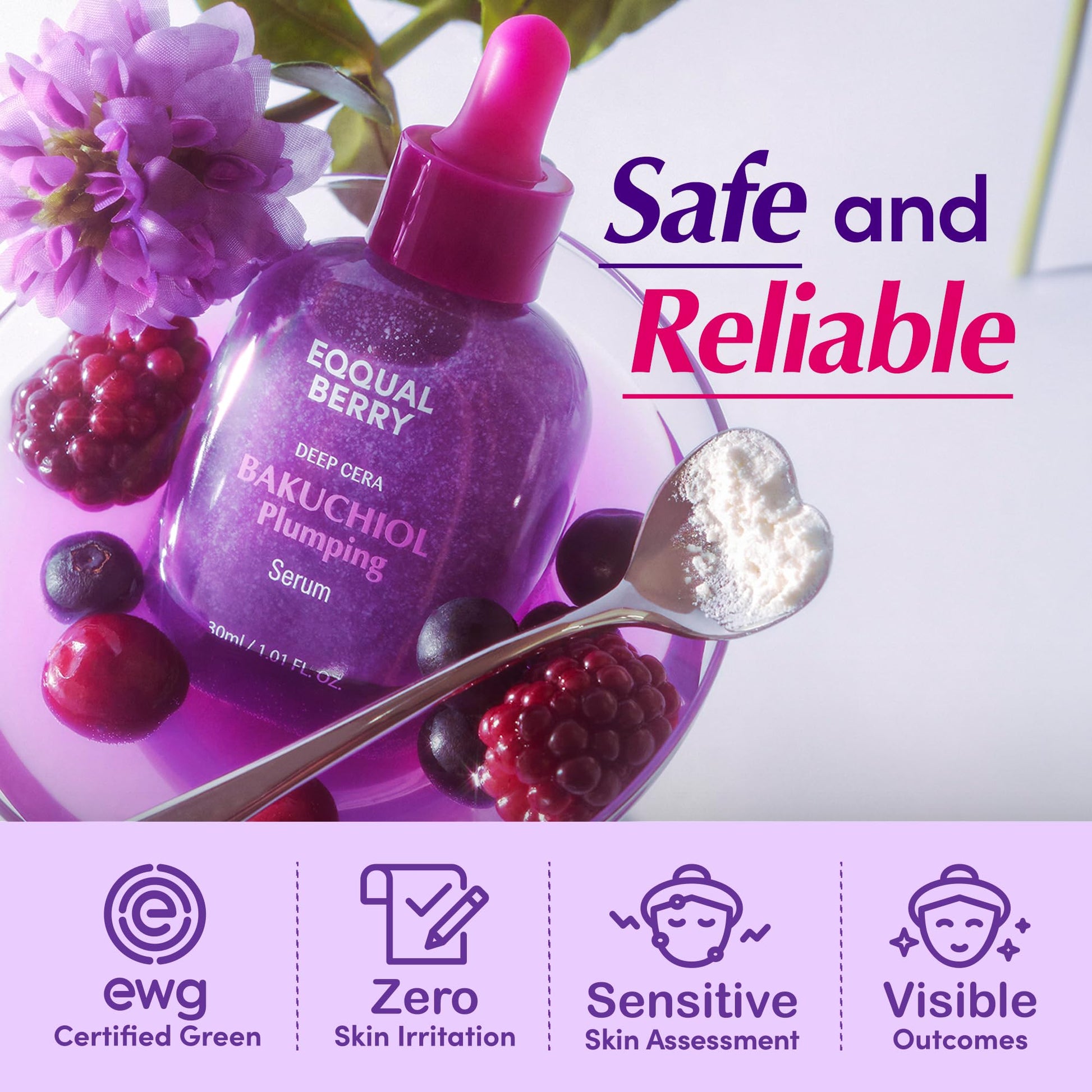 EQQUALBERRY Bakuchiol Plumping Face Serum - Retinol Natural Alternative for Sensitive Skin, with Niacinamide & Hyaluronic Acid - PrimeBioHealth - canada supplements