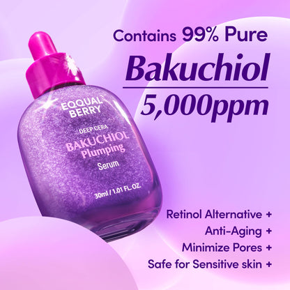 EQQUALBERRY Bakuchiol Plumping Face Serum - Retinol Natural Alternative for Sensitive Skin, with Niacinamide & Hyaluronic Acid - PrimeBioHealth - canada supplements