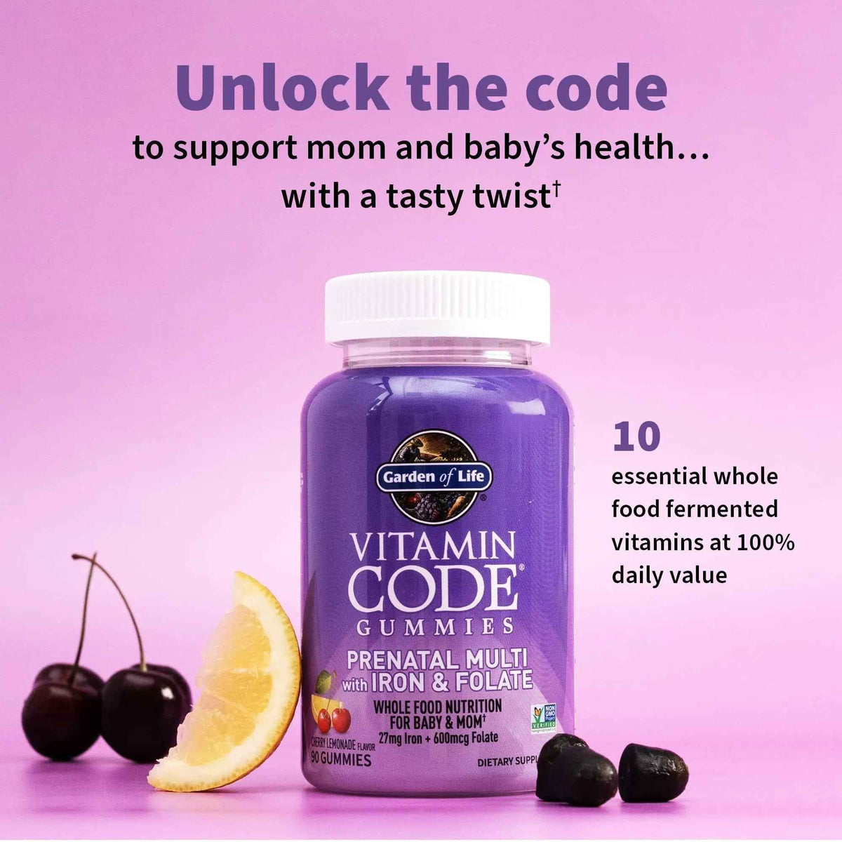 Essential Prenatal Gummy Vitamins for Women with Iron: Folate, Biotin, D3 & B12 + Probiotics for Digestion, Vitamin Code Multivitamin