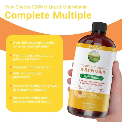 ESUNM Complete Liquid Multivitamin + Hair Growth, Promotes Energy Metabolism& Skin and Hair Function| Vitamin C D | B Vitamins |