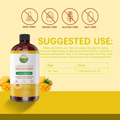 ESUNM Complete Liquid Multivitamin + Hair Growth, Promotes Energy Metabolism& Skin and Hair Function| Vitamin C D | B Vitamins |